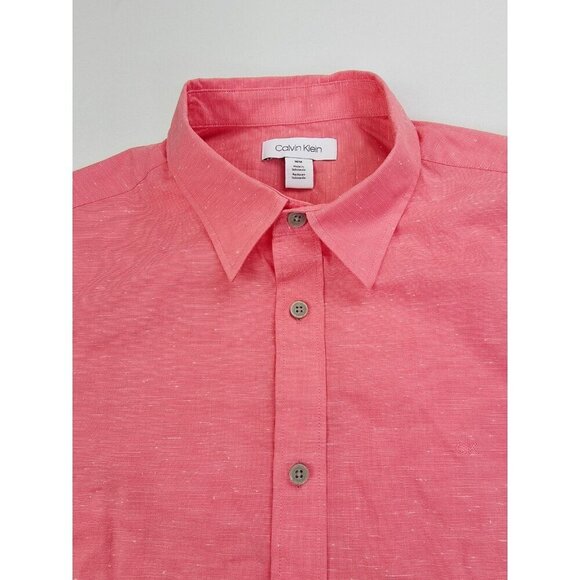 Calvin Klein Size Medium Mens Pink White Accent Embroidered Chest Logo Shirt - Picture 4 of 11